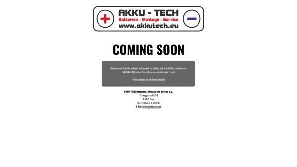 Website Screenshot: AKKU-TECH Batterien, Montage und Service e.U. - Coming Soon! - Date: 2023-06-14 10:38:41