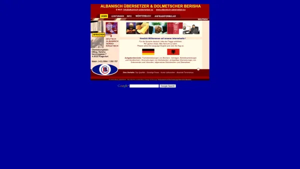Website Screenshot: Dolmetsch-Übersetzungsdienst MMag. BERISHA - Albanisch Übersetzer, Dolmetscher Albanisch, Übersetzungen Albanisch Deutsch - Date: 2023-06-15 16:02:34