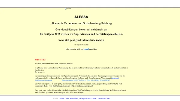 Website Screenshot: ALESSA Akademie für Lebensberatung und Sozialberatung Salzburg - ALESSA - Date: 2023-06-22 12:13:07
