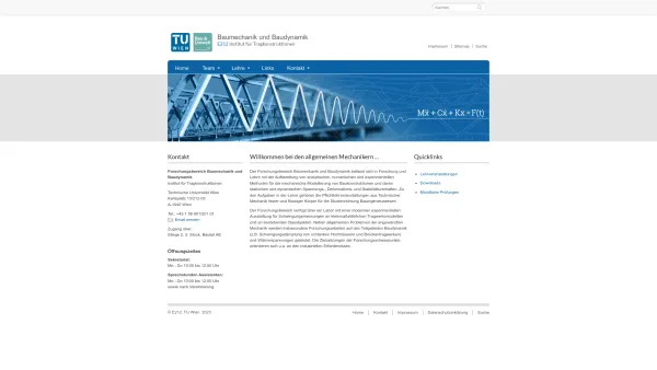 Website Screenshot: Institute of Rational Mechanics Vienna University of Technology - Home: Forschungsbereich Baumechanik und Baudynamik, TU Wien - Date: 2023-06-14 10:38:41