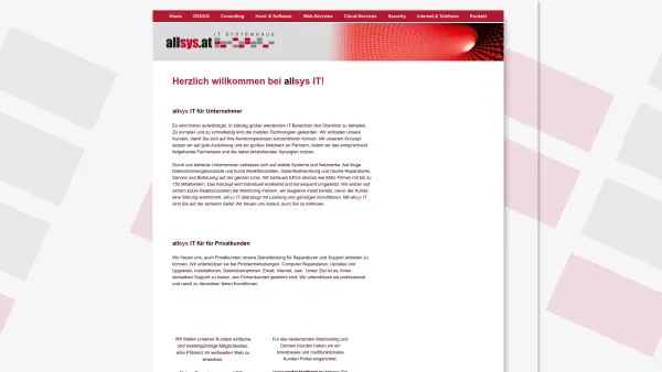 Website Screenshot: "allsys IT" Holzschuster KG Desktop Computer EDV Service Notebook Netzwerk Dienstleistungen Datensicherung allsys IT Hohenems - allsys IT Holzschuster KG - Willkommen - Date: 2023-06-14 10:38:41