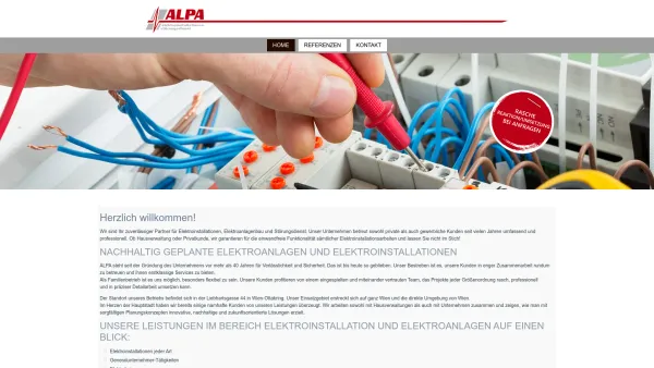 Website Screenshot: ALPA Elektroanlagenbau und Elektroinstallationen GesmbH - ALPA – IHR PROFI FÜR ELEKTROINSTALLATIONEN IN WIEN UND UMGEBUNG - Alpa Elektroinstallationen in Wien und Umgebung - Date: 2023-06-26 10:26:04