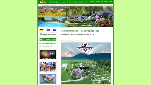 Website Screenshot: Alpen-Camping Inh Fam Mark Erwin u Aktiv-Treff Tirol Alpencamping Mark - Campingplatz Tirol - Alpen Camping - Date: 2023-06-22 12:13:08
