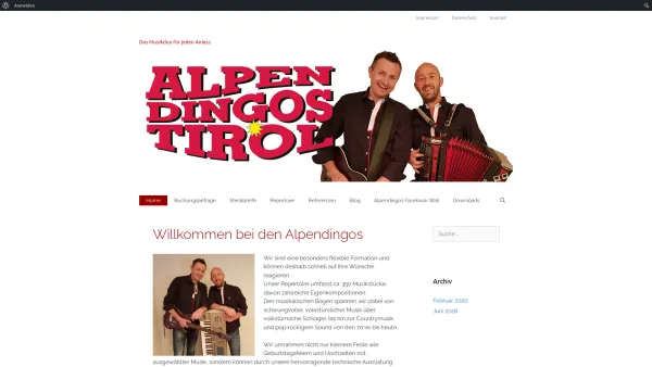 Website Screenshot: Alpendingos Tirol Das Musikduo Startseite - Alpendingos Tirol – Das Musikduo für jeden Anlass - Date: 2023-06-22 12:13:08