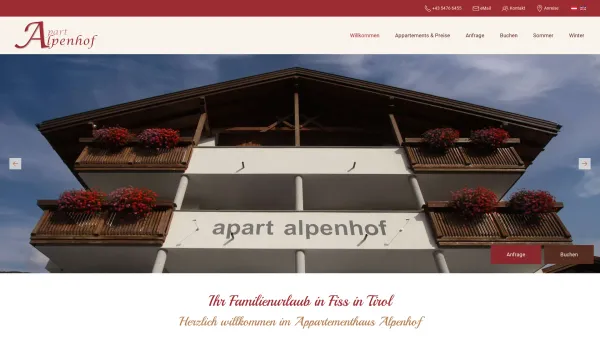 Website Screenshot: Apart Alpenhof - Apart Alpenhof | Appartements in Fiss in Tirol - Date: 2023-06-22 12:13:08