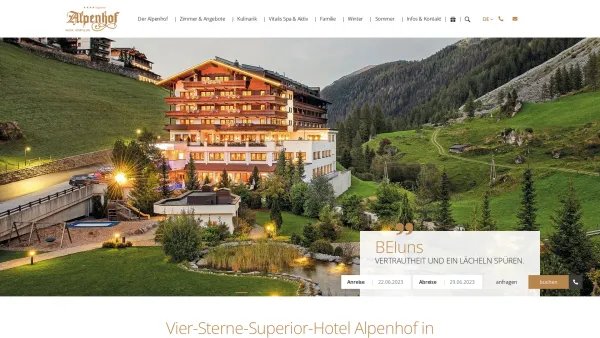 Website Screenshot: Hotel Alpenhof**** - 4 Sterne Superior Hotel im Zillertal - Alpenhof - Date: 2023-06-22 12:13:08