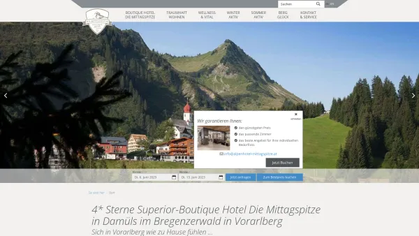 Website Screenshot: Alpenhotel Mittagsitze Damüls Bregenzerwald Winterurlaub Sommerurlaub Wellness Vorarlberg - Boutique Hotel die Mittagspitze 4 Sterne Superior in Damüls in Vorarlberg - Date: 2023-06-15 16:02:34