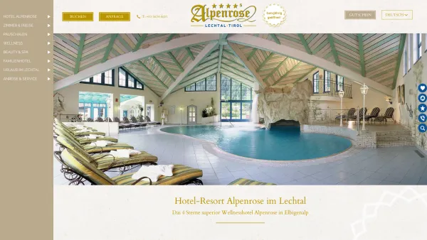 Website Screenshot: Wellness & Familienhotel Alpenrose - Wellnesshotel Alpenrose Lechtal Tirol - Date: 2023-06-22 12:13:08