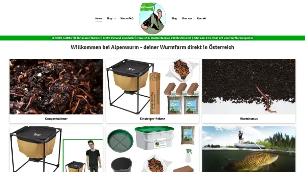 Website Screenshot: Alpenwurm.at - Alpenwurm - Kompostwürmer, Gartenwürmer & Angelwürmer - Date: 2023-06-26 10:26:05