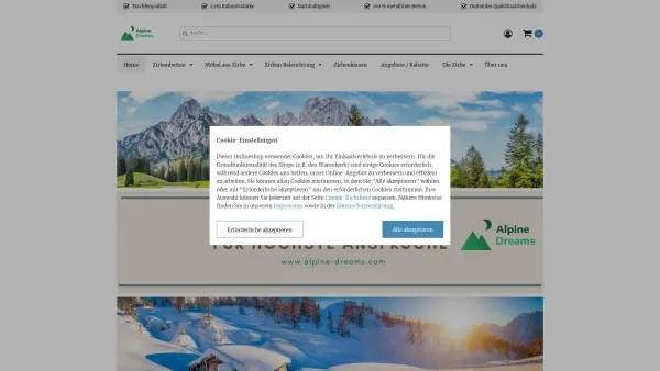 Website Screenshot: Alpine Dreams - Alpine Dreams - Hochwertige Zirbenprodukte zu Top Preisen! - Date: 2023-06-26 10:26:05