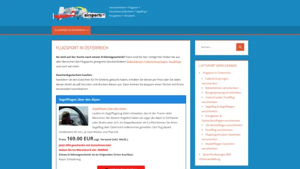 Website Screenshot: Alpin Sports - Flugsport Geschenke für Österreich - Date: 2023-06-22 15:00:05