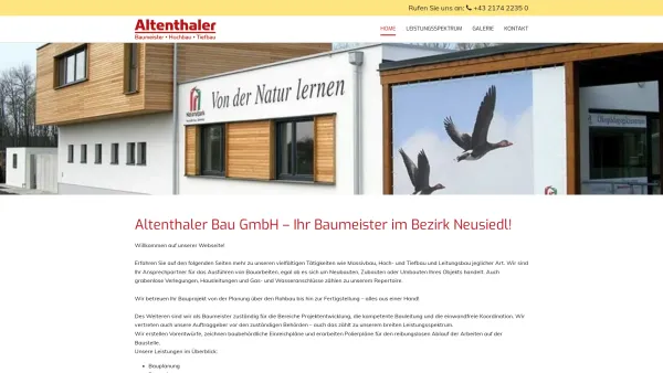 Website Screenshot: Altenthaler Baumeister Massivbau - Altenthaler Bau GmbH – Ihr Profi für Massiv-, Hoch- und Tiefbau in Wallern im Burgenland - Date: 2023-06-22 15:00:05