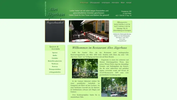 Website Screenshot: Restaurant Altes Jägerhaus - Restaurant Altes Jägerhaus - 1020 Wien, Prater - Essen im Grünen, Essen am Sonntag - Fam. Pilcs - Date: 2023-06-15 16:02:34
