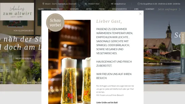 Website Screenshot: Hotel zum Altwirt - Leobachers zum Altwirt | Hotel, Restaurant, Heurigengartl - Date: 2023-06-22 12:13:08