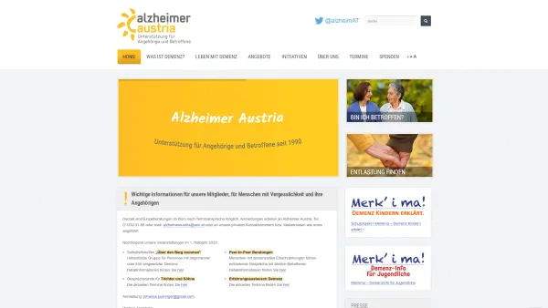 Website Screenshot: Alzheimer Angehörige Austria - Alzheimer AustriaAlzheimer Austria | Unterstützung für Angehörige und Betroffene - Date: 2023-06-22 12:13:08