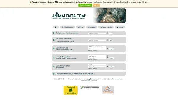 Website Screenshot: www.animaldata.com die Tierkennzeichendatenbank der Vereinigung Österreichischer Kleintiermediziner - ANIMALDATA.COM - Startseite - Date: 2023-06-22 12:13:09