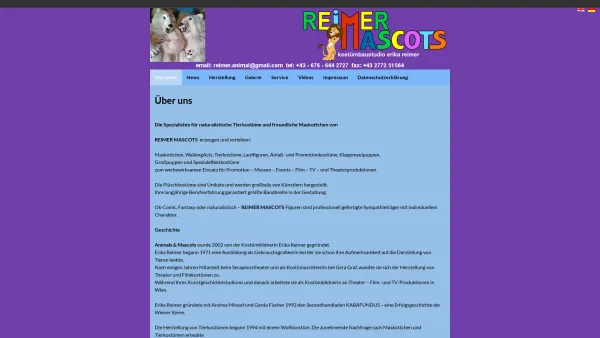 Website Screenshot: Animals & Mascots Erzeugung von Maskottchenkostümen - Animals Mascots – Willkommen bei Reimer Animals - Date: 2023-06-15 16:02:34