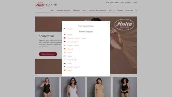 Website Screenshot: Anita Unique Body Wear - ANITA & ROSA FAIA - Lingerie, corsetry and swimwear - Date: 2023-06-14 10:47:02