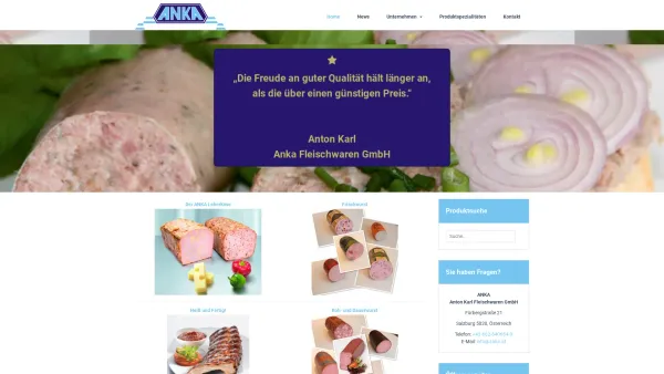 Website Screenshot: ANKA - Fleischwaren GmbH - Willkommen bei ANKA Anton Karl Fleischwaren Gesellschaft m.b.H. - Date: 2023-06-14 10:38:44