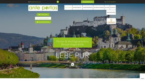 Website Screenshot: ANTE PORTAS Appartementhotel in der Stadt Salzburg, lebe pur GmbH - Appartements in Salzburg | Lebe Pur GmbH - Date: 2023-06-22 15:00:05