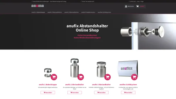 Website Screenshot: anuma Kunststofftechnik GmbH - anuma Abstandhalter zur Schilder-Befestigung - Date: 2023-06-14 10:38:47