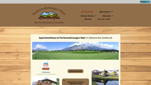 Website Screenshot: Ferienwohnung Mair - Ferienwohnungen Mair in Götzens und Mösern bei Innsbruck - Date: 2023-06-15 16:02:34