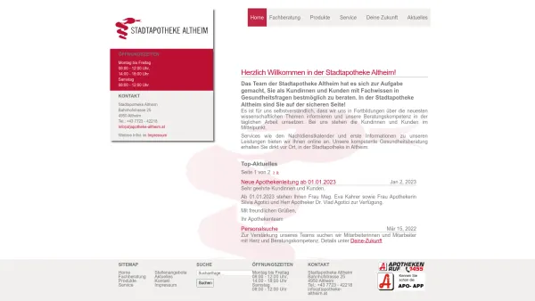 Website Screenshot: Stadtapotheke Altheim Mag. Gaiswinkler KG - Stadtapotheke Altheim - Herzlich Willkommen in der Stadtapotheke Altheim! - Date: 2023-06-22 12:13:09