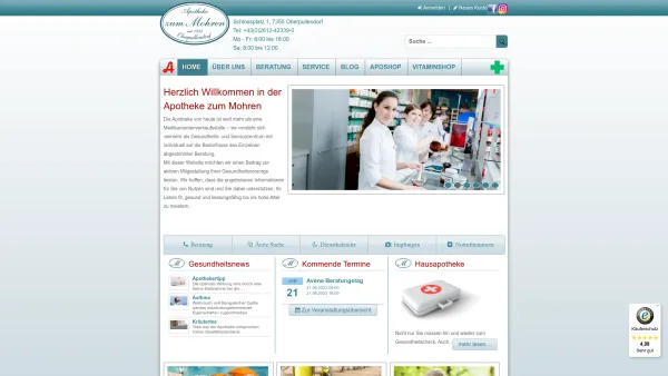 Website Screenshot: Apotheke zum Mohren Oberpullendorf - Wir sind eine registrierte österreichische Versandapotheke. - Date: 2023-06-22 15:06:15