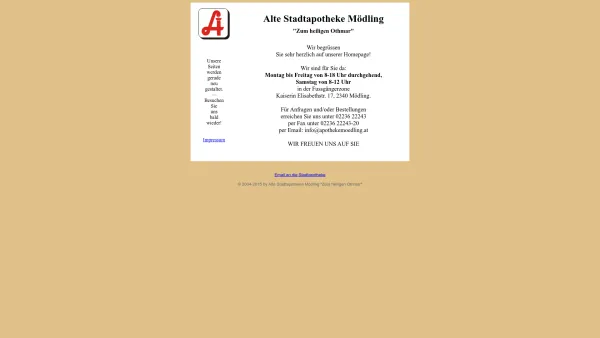 Website Screenshot: Apotheke Mödling Alte Stadtapotheke Zum heiligen Othmar - Alte Stadtapotheke Mödling - Herzlich Willkommen! - Date: 2023-06-22 15:06:15