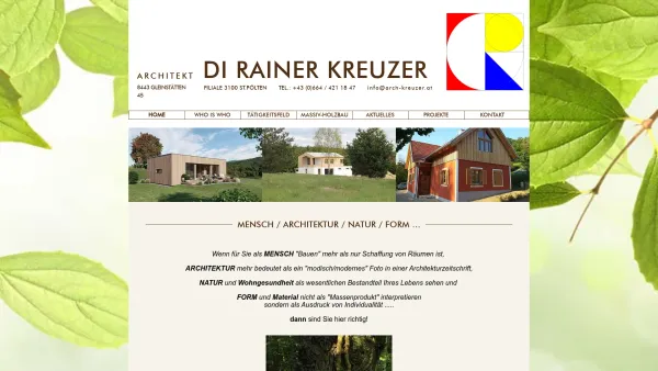 Website Screenshot: DI.ARCH. RAINER KREUZER - Home: Architekt DI Rainer Kreuzer - Date: 2023-06-14 10:38:47