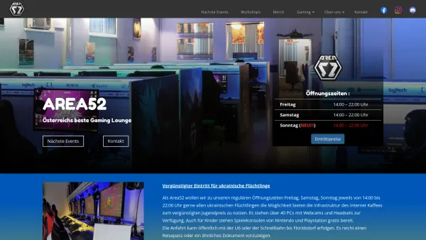 Website Screenshot: AREA52 - AREA52 | Gaming Lounge Wien - Date: 2023-06-22 15:00:06