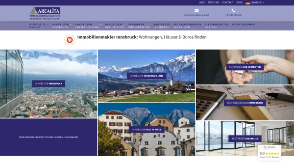 Website Screenshot: Arealita Immobilientreuhand und Sachverständigen GmbH - Arealita - Ihr Immobilienmakler in Innsbruck - Date: 2023-06-26 10:26:08
