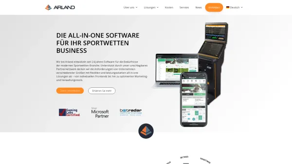 Website Screenshot: Arland technologies GmbH - Sportwetten Software und iGaming Plattform | ARLAND - Date: 2023-06-14 10:38:47