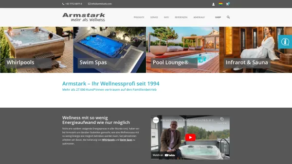 Website Screenshot: Die ARMSTARK GmbH Ambiente zum Wohlfühlen mit Whirlpools Infrarotkabinen und mehr - Armstark | Whirlpools, Swim Spas, Infrarot & Sauna für Ihr Zuhause - Date: 2023-06-22 15:00:06