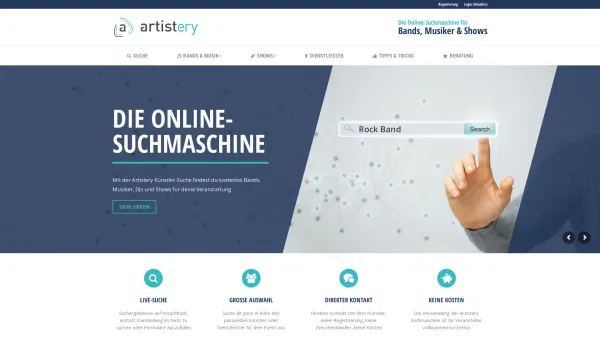 Website Screenshot: Artistery - Die Suchmaschine für Bands, Musiker, DJs, Shows - artistery - Date: 2023-06-26 10:26:08