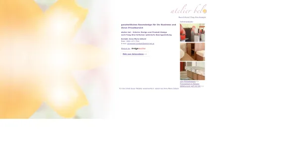 Website Screenshot: Atelier Bel - atlier bel - Interior Design und Produkt Design nach Feng Shui Kriterien optimierte Raumgestaltung, Anne-Marie Götschl - Date: 2023-06-15 16:02:34