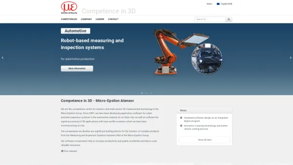 Website Screenshot: ATENSOR Engineering and Technology Systems GmbH - Competence in 3D - Micro-Epsilon Atensor | Micro-Epsilon Atensor GmbH - Date: 2023-06-14 10:47:05