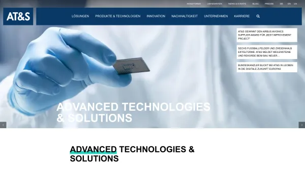 Website Screenshot: AT & S Austria Technologie & Systemtechnik AG - Advanced Technologies & Solutions | AT&S - Date: 2023-06-14 16:33:29
