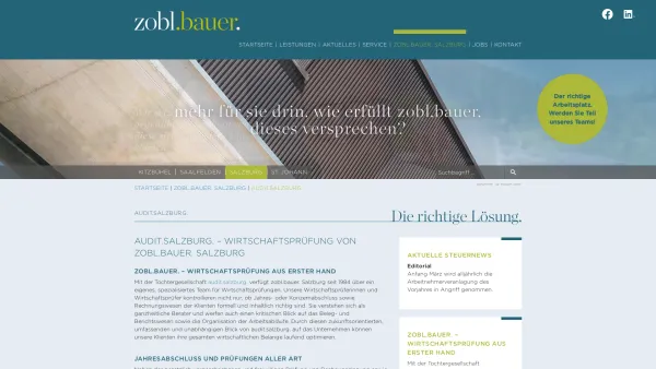 Website Screenshot: Zobl Bauer Partner Zobl Bauer Partner Bauer Partner Wirtschaftsprüfung GmbH Wirtschaftsprüfungsgesellschaft Mildenburggasse 6 Salz - audit.salzburg. - zobl.bauer. Salzburg - Date: 2023-06-22 12:13:10