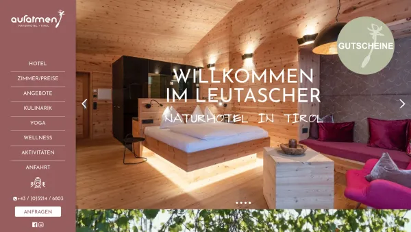 Website Screenshot: aufatmen das urlaubsrefugium in leutasch / tirol - Aufatmen – Hotel in Leutasch. Ruhiges Naturhotel bei Seefeld in Tirol - Date: 2023-06-22 12:13:10