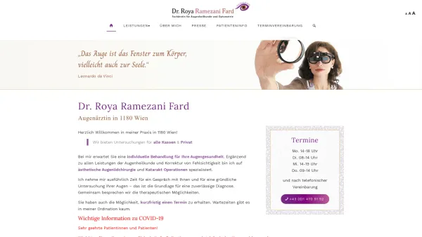 Website Screenshot: Augenärztin Dr. Ramezani Fard, 1090 Wien - Augenärztin Dr. Roya Ramezani Fard - Augenarzt in 1180 Wien - Date: 2023-06-26 10:26:08