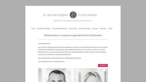 Website Screenshot: Dr. Bernhard Esterer Dr. Eva Seifried Fachärzte für Augenheilkunde und Optometrie - Augenarzt Weinviertel und Wien - Ordination Dr. Esterer / Dr. Seifried - Date: 2023-06-22 12:13:11
