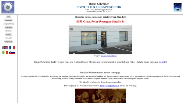 Website Screenshot: Institut für Augenprothetik Bernd Schreiner - Bernd Schreiner - Institut für Augenprothetik - Date: 2023-06-22 12:13:11