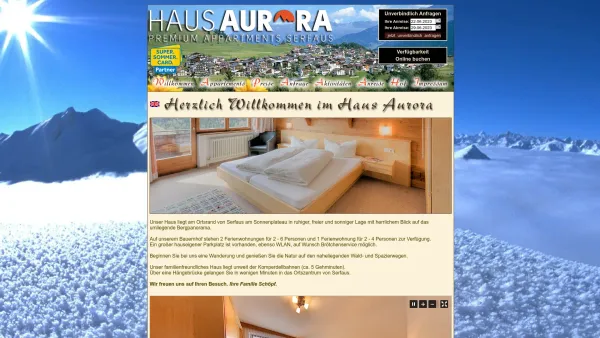 Website Screenshot: Haus Aurora Serfaus auf dem Sonnenplateau Tirol - Appartements Ferienwohnungen im Haus Aurora in Serfaus am Sonnenplateau in Tirol - Date: 2023-06-22 15:04:29