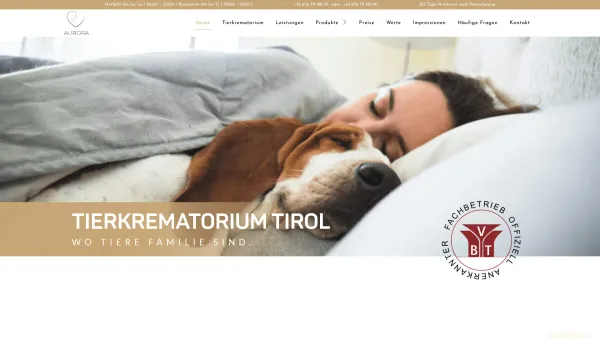 Website Screenshot: Aurora Tierkrematorium und Tierbestattung Tirol - Würdevolle Tierbestattung direkt in Tirol - Wo Tiere Familie sind. - Date: 2023-06-26 10:26:08