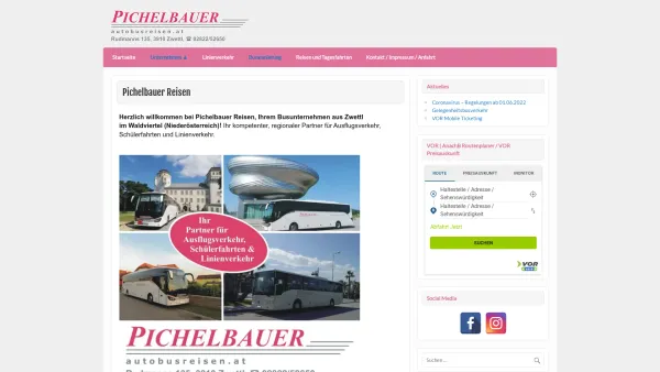Website Screenshot: Autobusunternehmen Pichelbauer Reisen GesmbH & Co. KG - Date: 2023-06-14 10:38:53