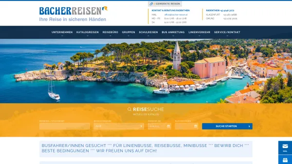 Website Screenshot: Bacher Touristik GmbH - Bacher Reisen - Ihr Busunternehmen und Reisebüro in Kärnten - Date: 2023-06-22 12:13:12