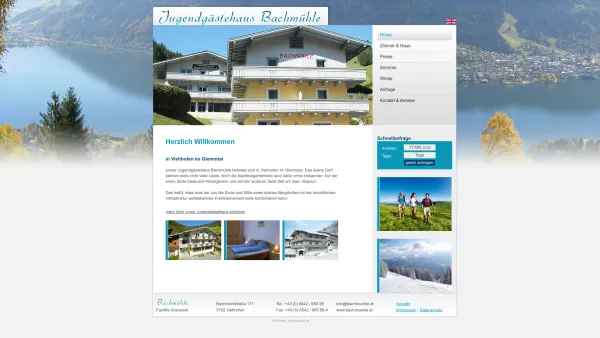 Website Screenshot: Jugendgästehaus Bachmühle - Zimmer in der Jugendherberge in Viehhofen nahe Saalbach Hinterglemm - Jugendgästehaus Bachmühle – Familie Grünwald - Date: 2023-06-15 16:02:34