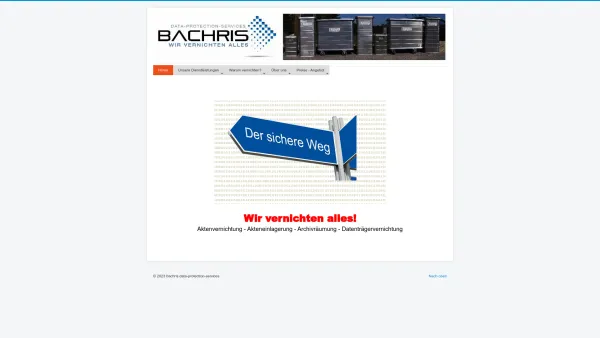 Website Screenshot: bachris data protection services Akten und Datenträgervernichtung - Home - Date: 2023-06-22 12:13:12
