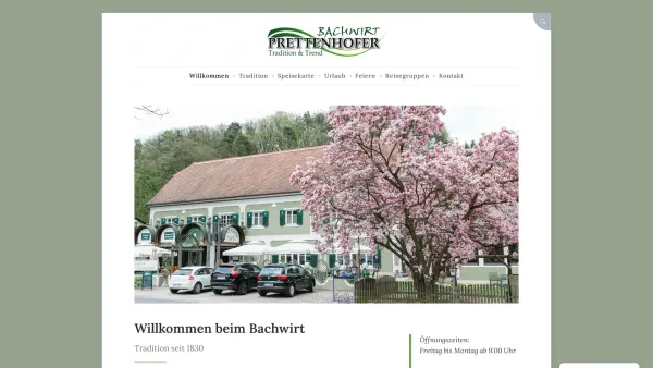 Website Screenshot: Gasthof Bachwirt Prettenhofer - Gasthof Bachwirt Prettenhofer – Gasthof in St. Johann bei Herberstein - Date: 2023-06-15 16:02:34